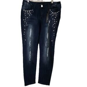 1826 Ladies Dark Distressed and Embellished Jeans Sz 14 Measurements in pic‎ NWT